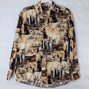 Vintage Outdoor Life All Over Print Duck Hunting Dog Button Shirt Men's Size Med